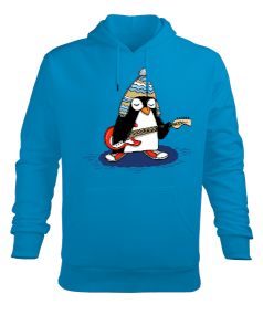 Penguen gitar yüzlü Erkek Kapüşonlu Hoodie Sweatshirt - Tisho