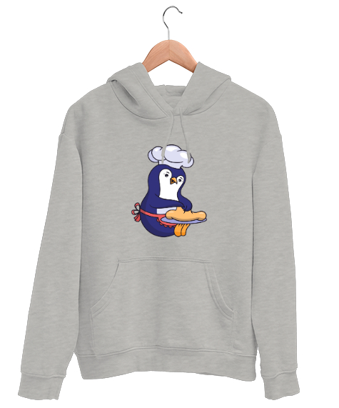 Tisho - Penguen Gri Unisex Kapşonlu Sweatshirt