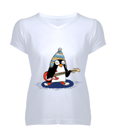 penguen kadın v yaka tshirt Kadın V Yaka Tişört - Tisho