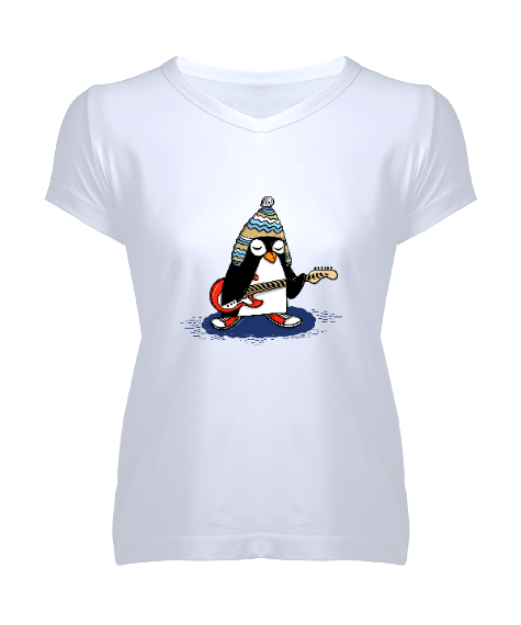 Tisho - penguen kadın v yaka tshirt Kadın V Yaka Tişört