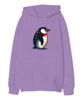 penguen Lila Oversize Unisex Kapüşonlu Sweatshirt - Tisho