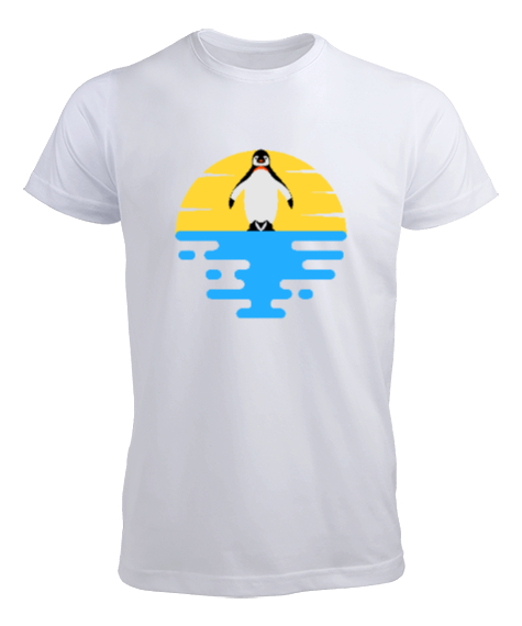 Penguen - Pinguin - Güneş ve Deniz Beyaz Erkek Tişört - Tisho