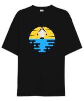 Penguen - Pinguin - Güneş ve Deniz Siyah Oversize Unisex Tişört - Tisho