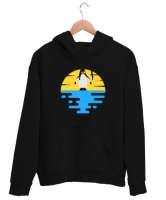 Penguen - Pinguin - Güneş ve Deniz Siyah Unisex Kapşonlu Sweatshirt - Tisho