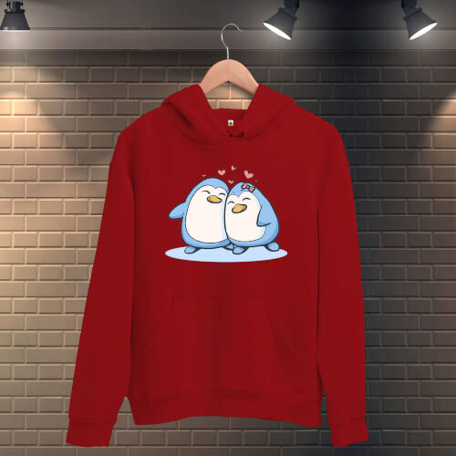 Penguen Sevgili Erkek Kapüşonlu Sweatshirt - Thumbnail