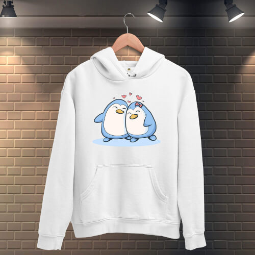 Tisho - Penguen Sevgili Erkek Kapüşonlu Sweatshirt (1)