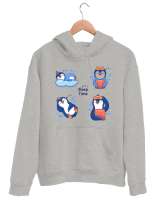 Penguen Sleep Time Gri Unisex Kapşonlu Sweatshirt - Tisho