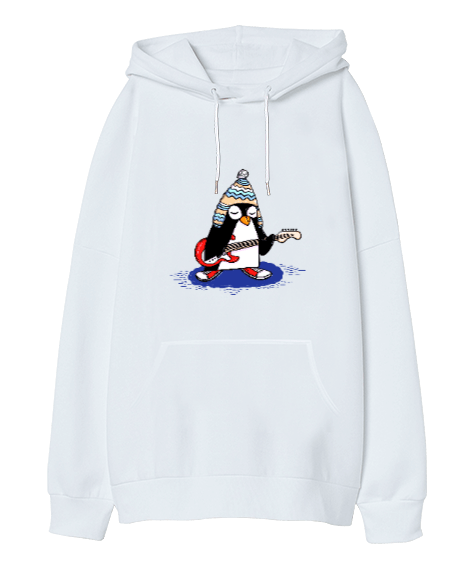 Tisho - Penguen Tasarımlı Oversize Unisex Kapüşonlu Sweatshirt