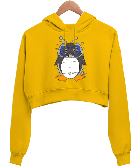 Tisho - Penguen temalı Kadın Crop Hoodie Kapüşonlu Sweatshirt