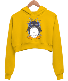 Penguen temalı Kadın Crop Hoodie Kapüşonlu Sweatshirt - Tisho