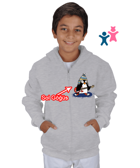 Tisho - Penguen ve kardan adam baskılı Çocuk Kapüşonlu Hoodie Fermuarlı