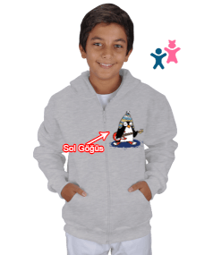 Penguen ve kardan adam baskılı Çocuk Kapüşonlu Hoodie Fermuarlı - Tisho