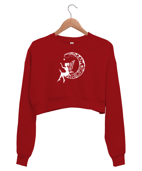 Tisho - Peri ve Hilal Kırmızı Kadın Crop Sweatshirt