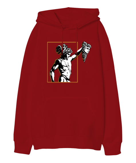 Tisho - Perseus - Heykel Kırmızı Oversize Unisex Kapüşonlu Sweatshirt