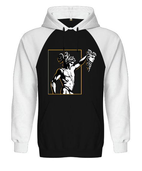 Tisho - Perseus - Heykel Siyah/Beyaz Orjinal Reglan Hoodie Unisex Sweatshirt
