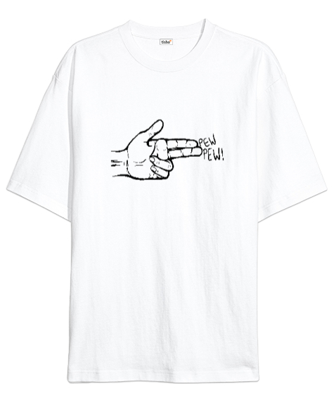 Tisho - Pew Pew - El ve Parmaklar - Fingers Beyaz Oversize Unisex Tişört
