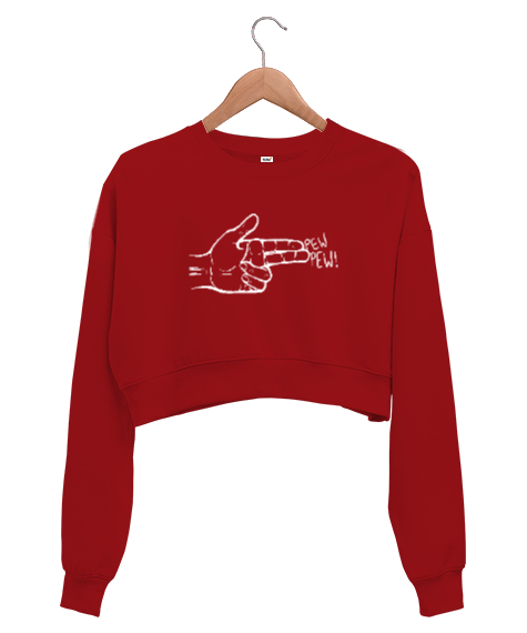 Tisho - Pew Pew - El ve Parmaklar - Fingers Kırmızı Kadın Crop Sweatshirt