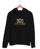 Peynir De - Fotoğraf Makinesi - Say Cheese - Camera Siyah Unisex Kapşonlu Sweatshirt - Tisho
