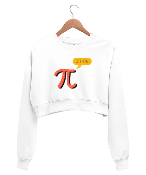 Tisho - Pi 3.1416 Beyaz Kadın Crop Sweatshirt