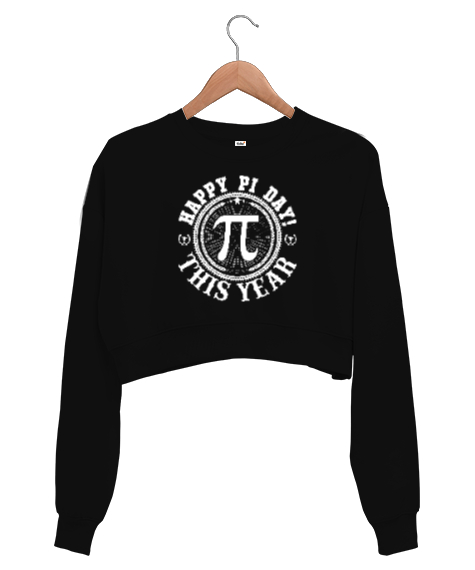 Tisho - Pi Günü Sembolü Siyah Kadın Crop Sweatshirt