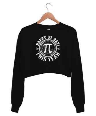 Pi Günü Sembolü Siyah Kadın Crop Sweatshirt - Tisho