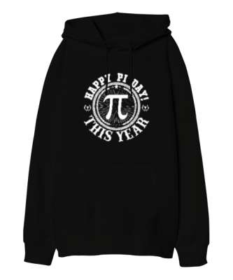 Pi Günü Sembolü Siyah Oversize Unisex Kapüşonlu Sweatshirt - Tisho