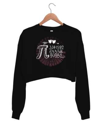 Pi Sayısı Günü Kalpli Siyah Kadın Crop Sweatshirt - Tisho