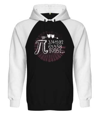 Pi Sayısı Günü Kalpli Siyah/Beyaz Orjinal Reglan Hoodie Unisex Sweatshirt - Tisho