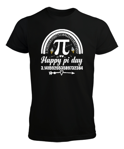 Tisho - Pi Sayısı Happy Pi Day Siyah Erkek Tişört