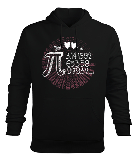 Pi Sayısı Kalpli Siyah Erkek Kapüşonlu Hoodie Sweatshirt - Tisho