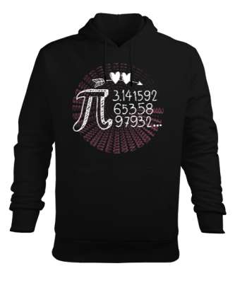 Pi Sayısı Kalpli Siyah Erkek Kapüşonlu Hoodie Sweatshirt - Tisho