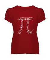 Pi Sayısı - Sembol - Pi Günü Kırmızı Kadın V Yaka Tişört - Tisho