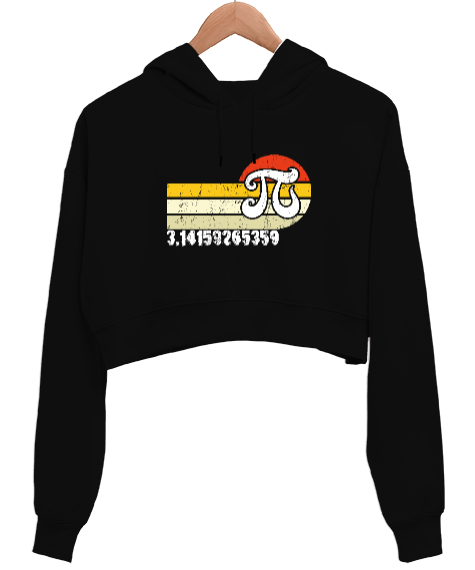 Tisho - Pi Sembolü Siyah Kadın Crop Hoodie Kapüşonlu Sweatshirt