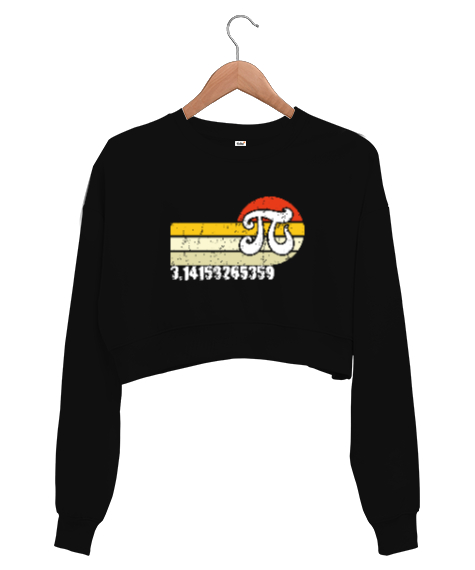 Tisho - Pi Sembolü Siyah Kadın Crop Sweatshirt