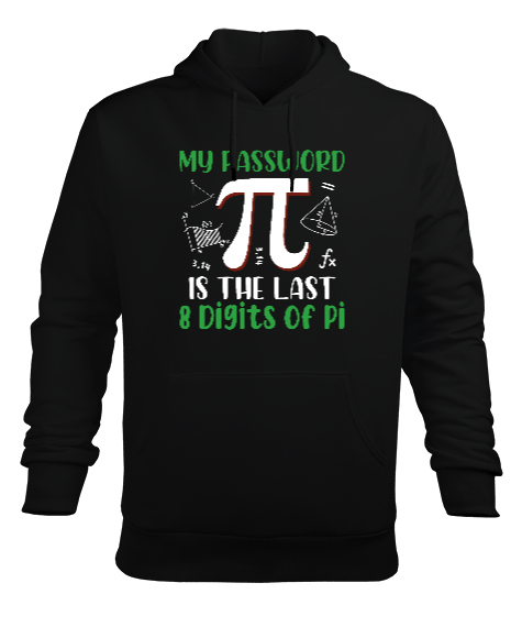 Tisho - Pi Tasarımı Siyah Erkek Kapüşonlu Hoodie Sweatshirt