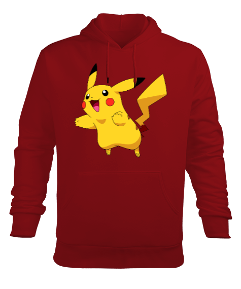 Tisho - Pikachu Baskılı Kırmızı Erkek Kapüşonlu Hoodie Sweatshirt