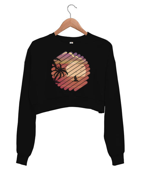 Tisho - Pilaj Siyah Kadın Crop Sweatshirt
