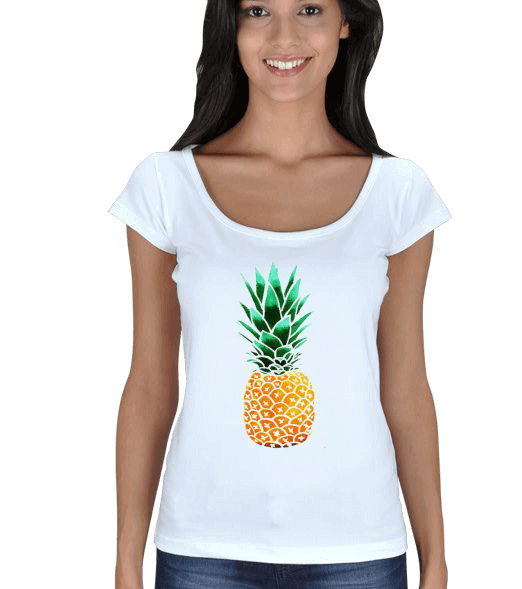 pineapple illustration Kadın Açık Yaka