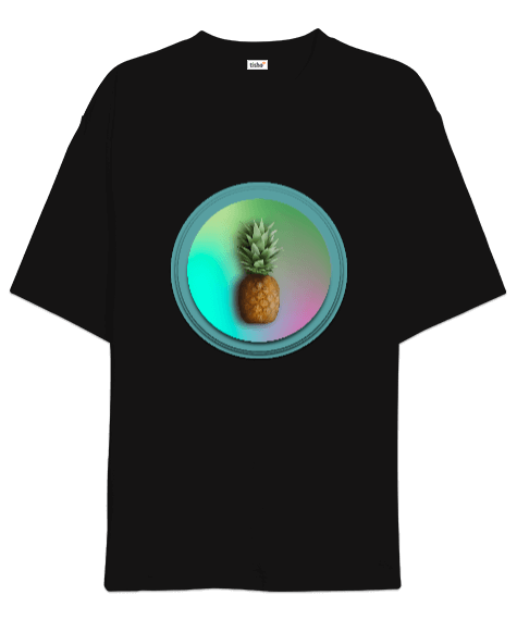 Tisho - pineapple Siyah Oversize Unisex Tişört
