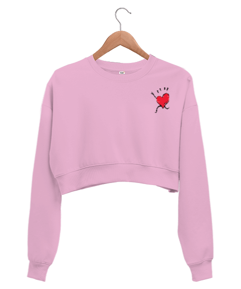 Tisho - Pink Love Kadın Crop Sweatshirt
