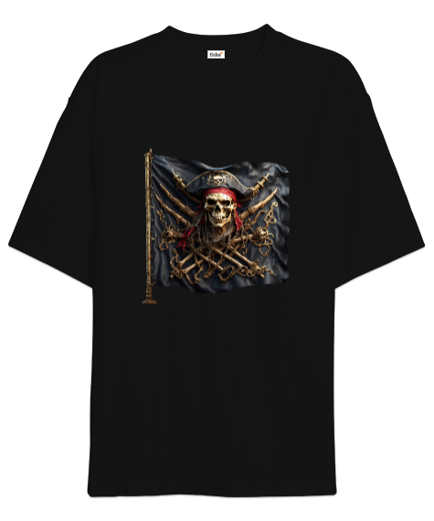 Tisho - Pirates Flag v Siyah Oversize Unisex Tişört