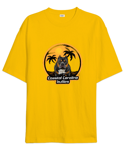 Tisho - Pitbul palmiye Sarı Oversize Unisex Tişört