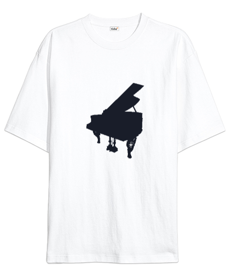Tisho - Piyano Beyaz Oversize Unisex Tişört