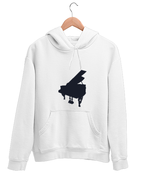Tisho - Piyano Beyaz Unisex Kapşonlu Sweatshirt