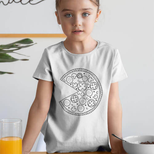 Pizza Baskılı Kız Çocuk Kısa Kol Tişört - Tekli Kombin - Thumbnail