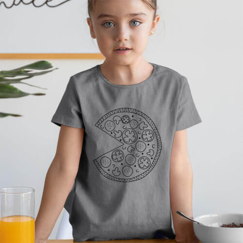 Pizza Baskılı Kız Çocuk Kısa Kol Tişört - Tekli Kombin - Thumbnail