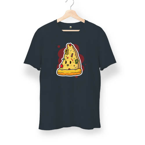 Pizza Baskılı Unisex Kısa Kol Siyah Tişört - Thumbnail