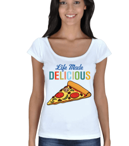 Tisho - Pizza Bayan Tişört Kadın Açık Yaka