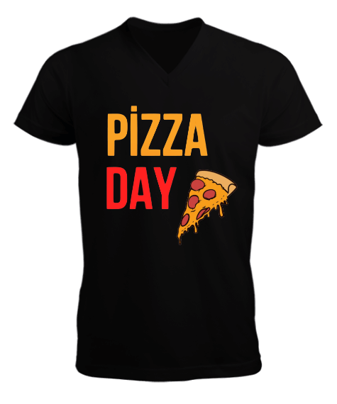 Tisho - Pizza Day Erkek Kısa Kol V Yaka Tişört