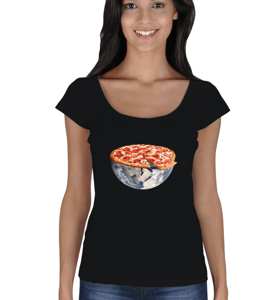Tisho - Pizza Earth Kadın Açık Yaka